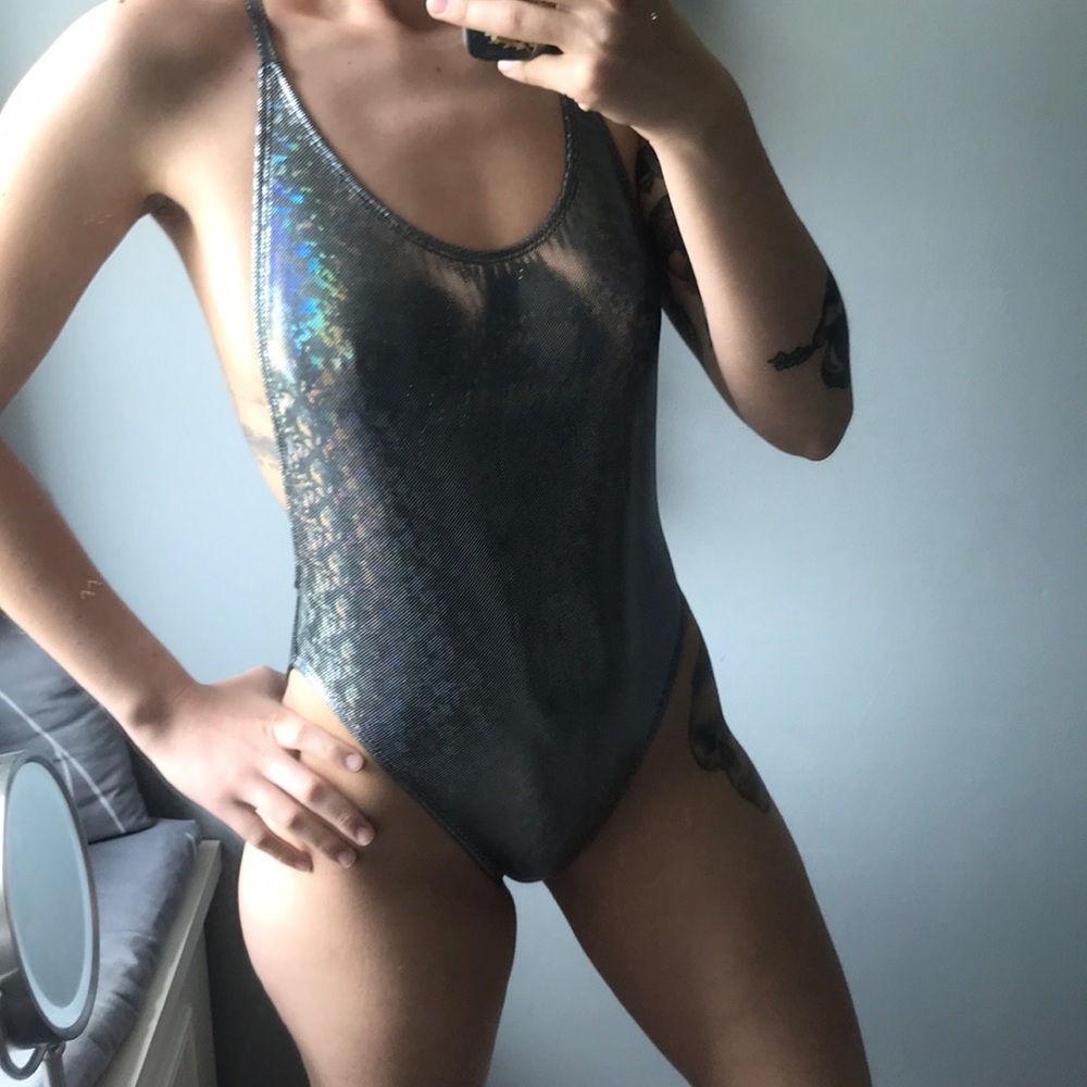 Metallic/holographic High Cut One Piece Swimsuit